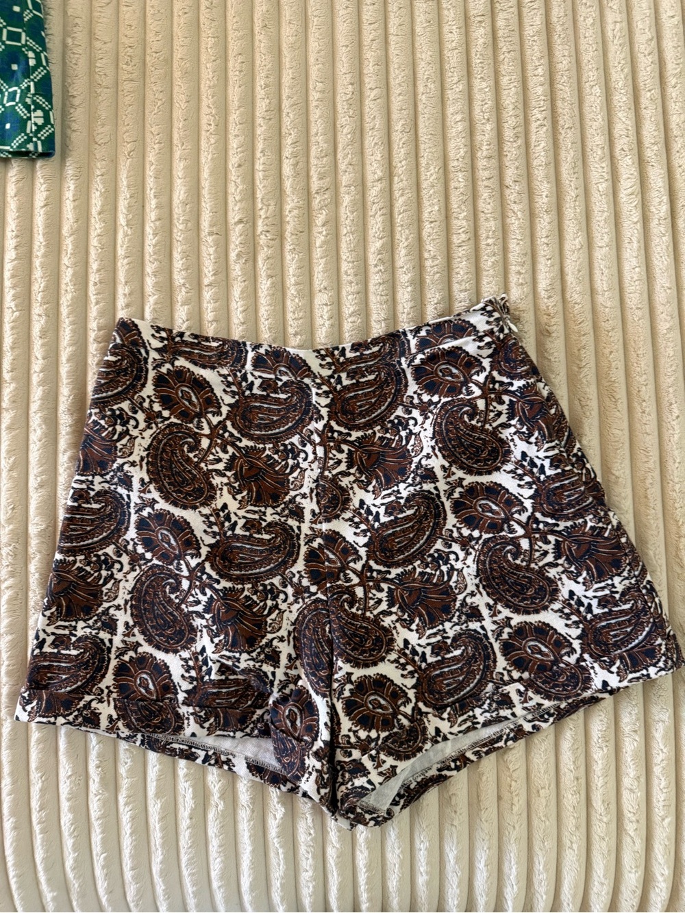 High-Waist Paisley Print Women's Shorts in Brown on Cream